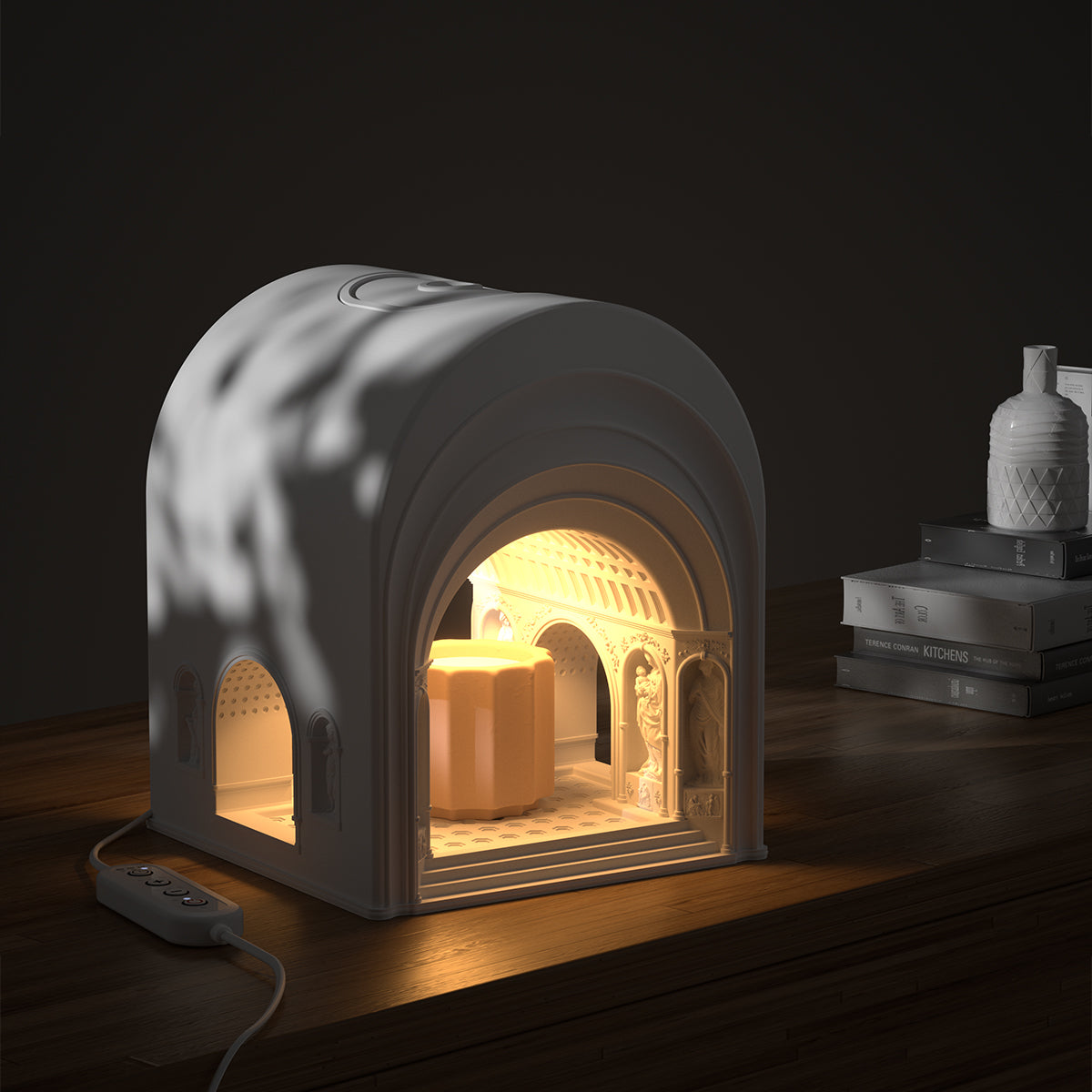 Creation of Temple Candle Warmer Lamp – Compact Gypsum Fragrance Light by Squircle Decor