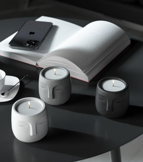 Concrete Face Candle Jar – Sculptural Wax Holder by Squircle Decor