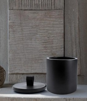 Leather Concrete Jar – Textured Minimalist Container by Squircle Decor