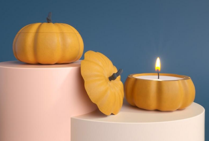 Pumpkin Concrete Jar – Seasonal Sculptural Container by Squircle Decor