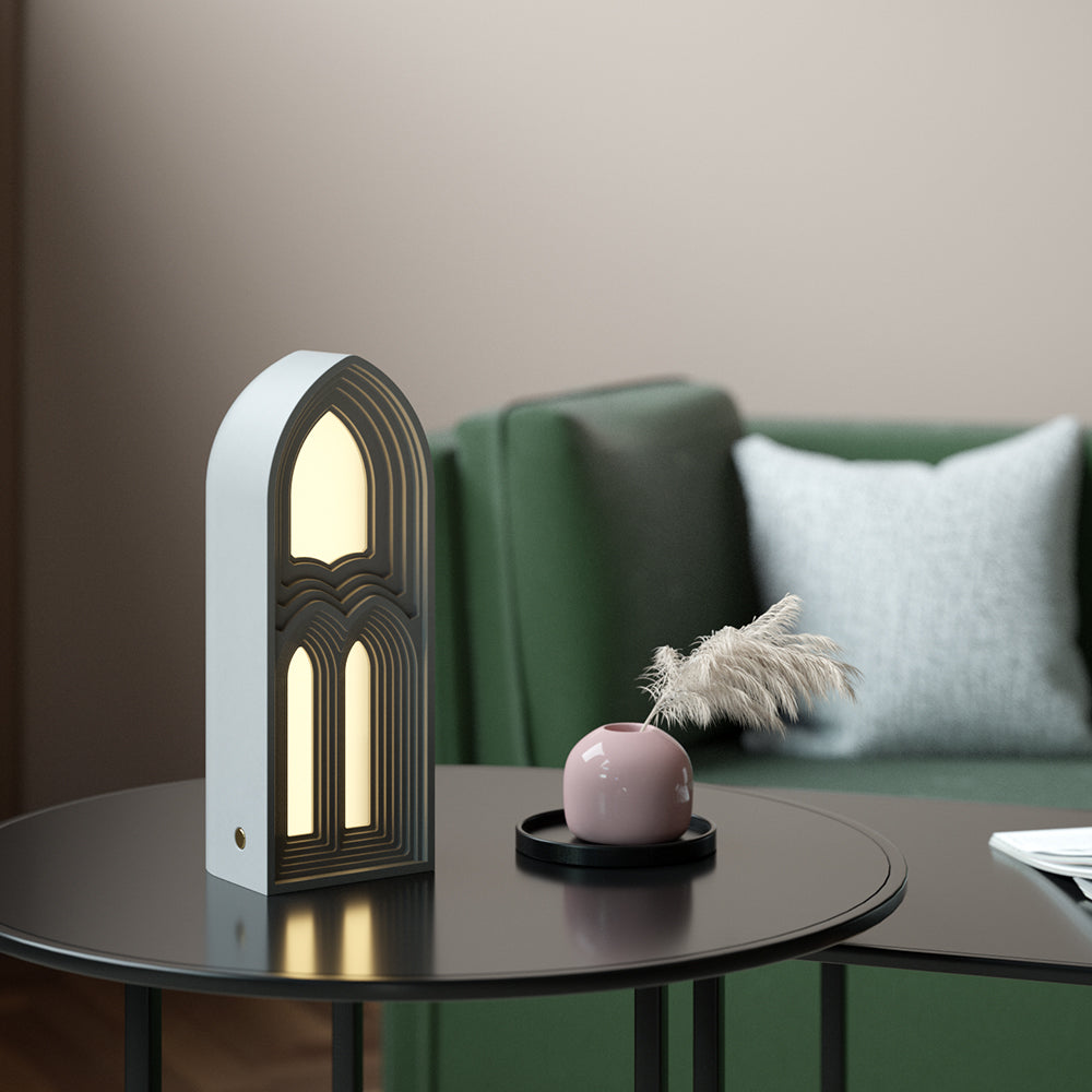 Gothic Church Table Lamp – Handcrafted Concrete Light by Squircle Decor