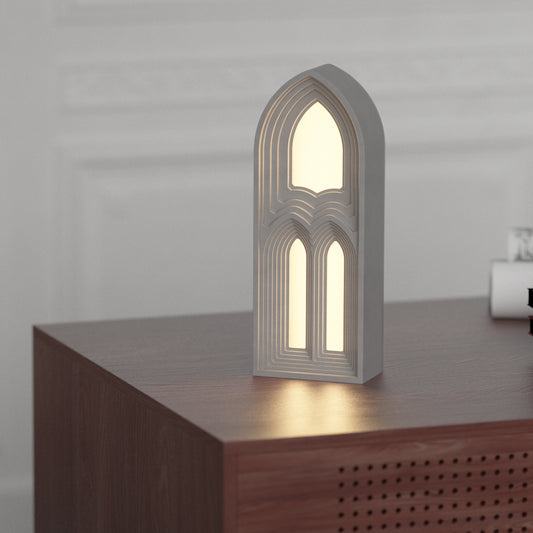 Gothic Church Table Lamp – Handcrafted Concrete Light by Squircle Decor