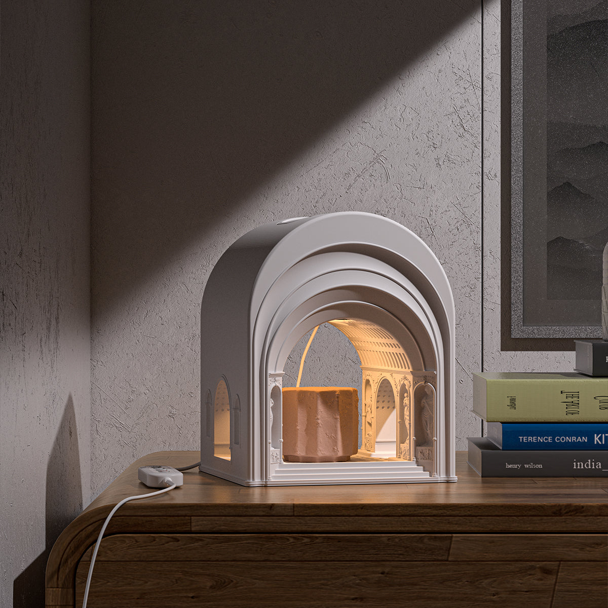 Creation of Temple Candle Warmer Lamp – Compact Gypsum Fragrance Light by Squircle Decor