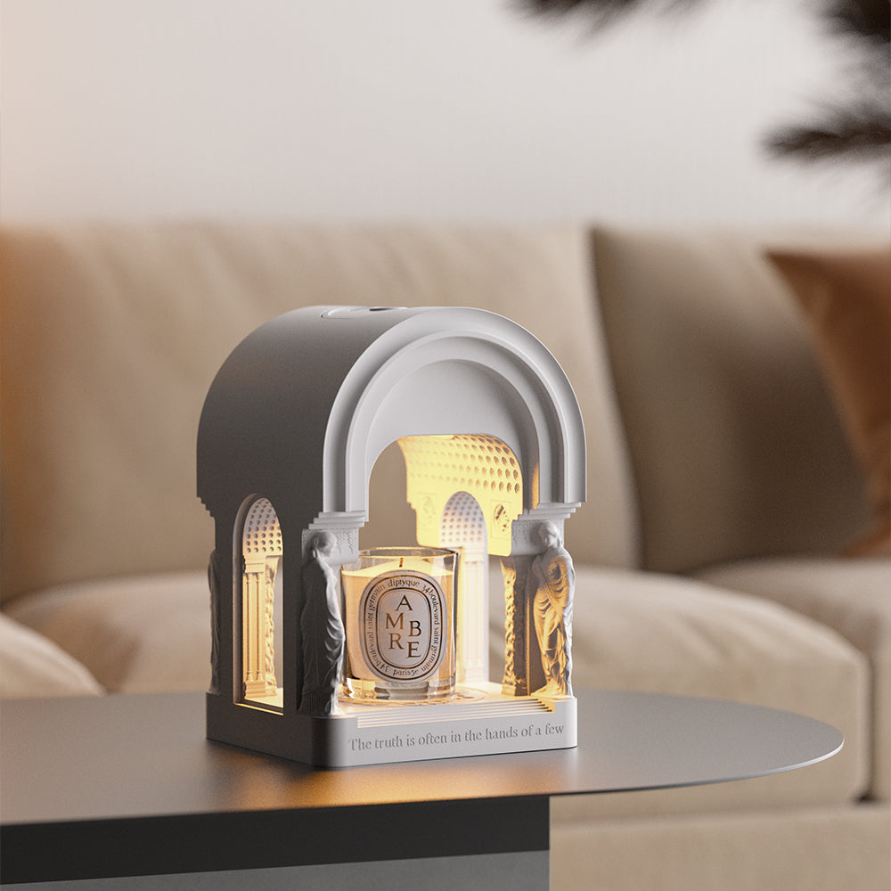 Round Temple Candle Warmer Lamp – Sculptural Gypsum Fragrance Light by Squircle Decor