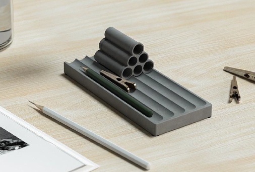 Concrete Pipe SlateNest Organizer – Modern Desk Tray by Squircle Decor