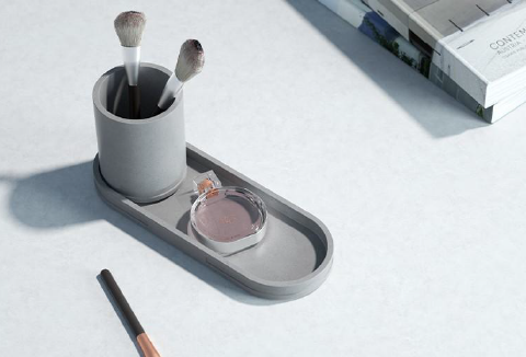 Round & Square Pen Holder Set – Concrete Desk Duo by Squircle Decor