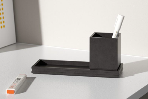 Round & Square Pen Holder Set – Concrete Desk Duo by Squircle Decor