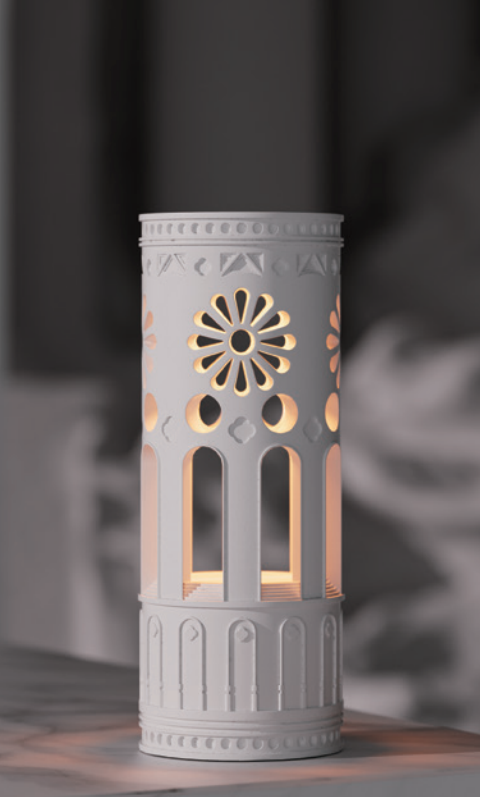 Church Round Table Lamp – Sculptural Concrete Light by Squircle Decor