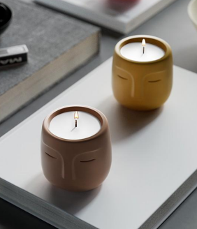 Concrete Face Candle Jar – Sculptural Wax Holder by Squircle Decor