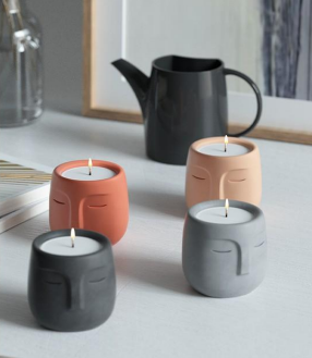 Concrete Face Candle Jar – Sculptural Wax Holder by Squircle Decor