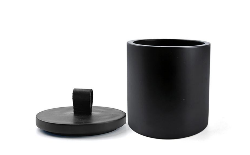 Leather Concrete Jar – Textured Minimalist Container by Squircle Decor