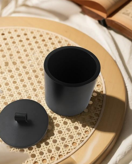 Leather Concrete Jar – Textured Minimalist Container by Squircle Decor