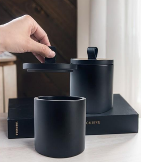 Leather Concrete Jar – Textured Minimalist Container by Squircle Decor