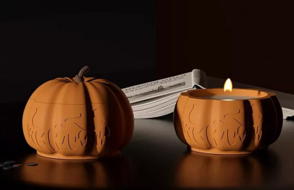 Pumpkin Concrete Jar – Seasonal Sculptural Container by Squircle Decor