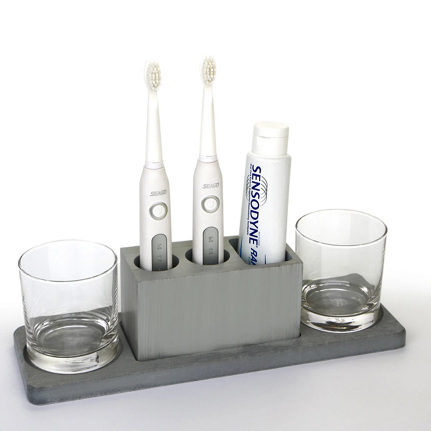 StoneSet Concrete Bathroom Tray – Minimalist Vanity Organizer by Squircle Decor