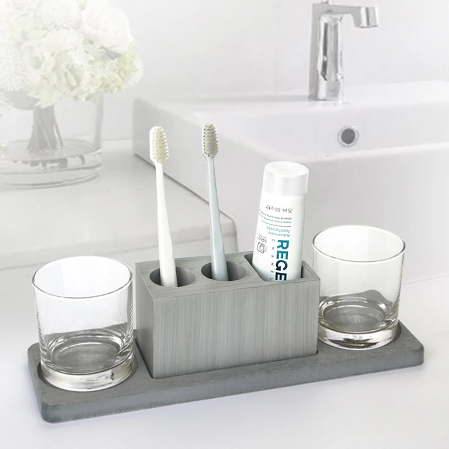 StoneSet Concrete Bathroom Tray – Minimalist Vanity Organizer by Squircle Decor