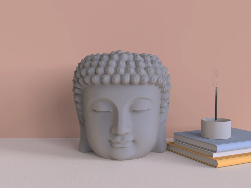 ZenBloom Buddha Head Planter – Spiritual Concrete Pot by Squircle Decor